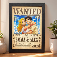 Custom Anime Bounty Couple Portrait Personalized Anime Style Wanted Poster Portrait Unique Captains' Couple Portrait