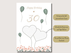 Money gift birthday 30 Personalized to print yourself DIY gift idea Digital download Personalizable Last minute gift