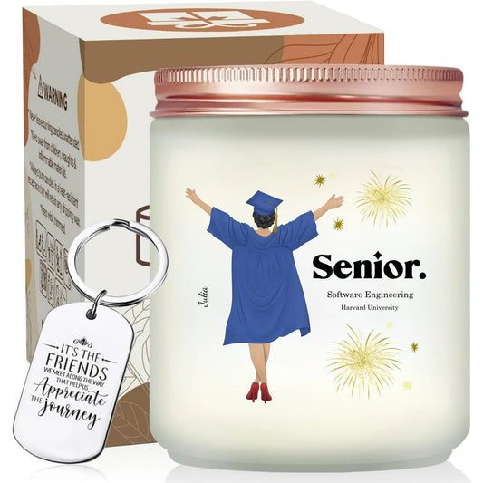 Personalized Graduate Illustration Candle, Best Gift Wit Keychain