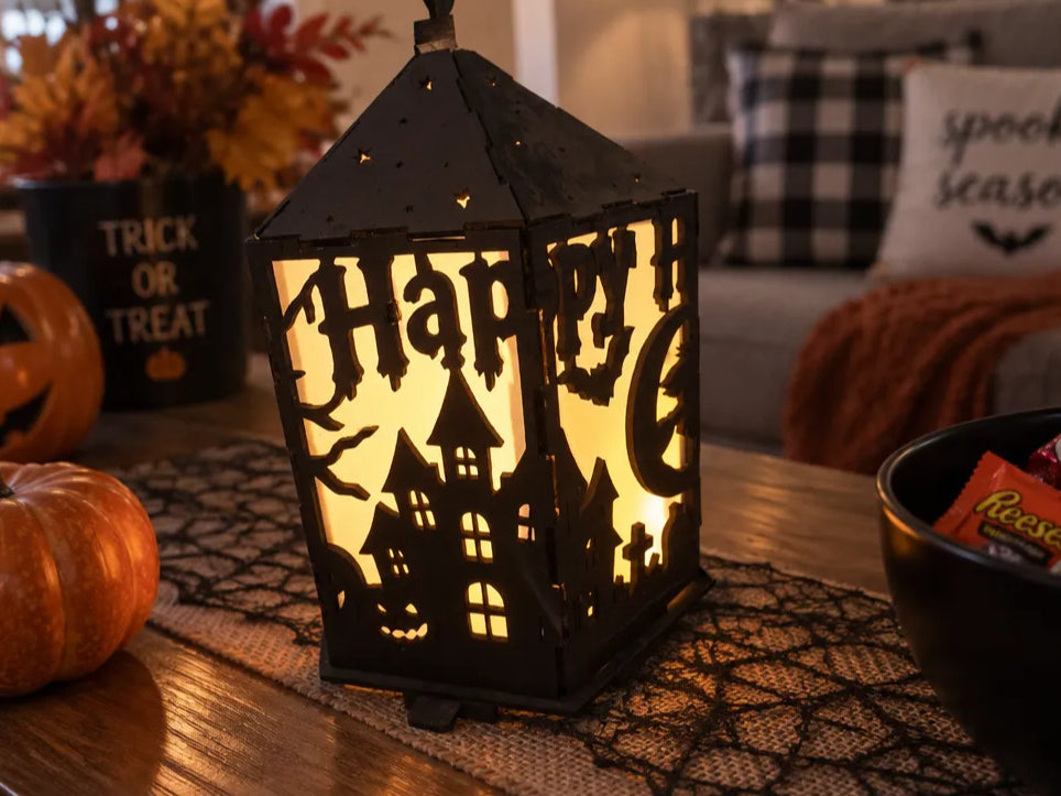 Custom Halloween Spooky Laser Cut Wooden Lantern & Sign