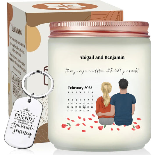 Custom Couple Calendar Illustration Scented Candle, Romantic Gift For Anniversary Day - thoughtygift.com