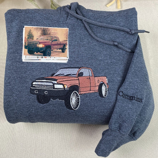 Personalized Embroidered Trucker Hoodie - Custom Photo Gift for Truck Lovers