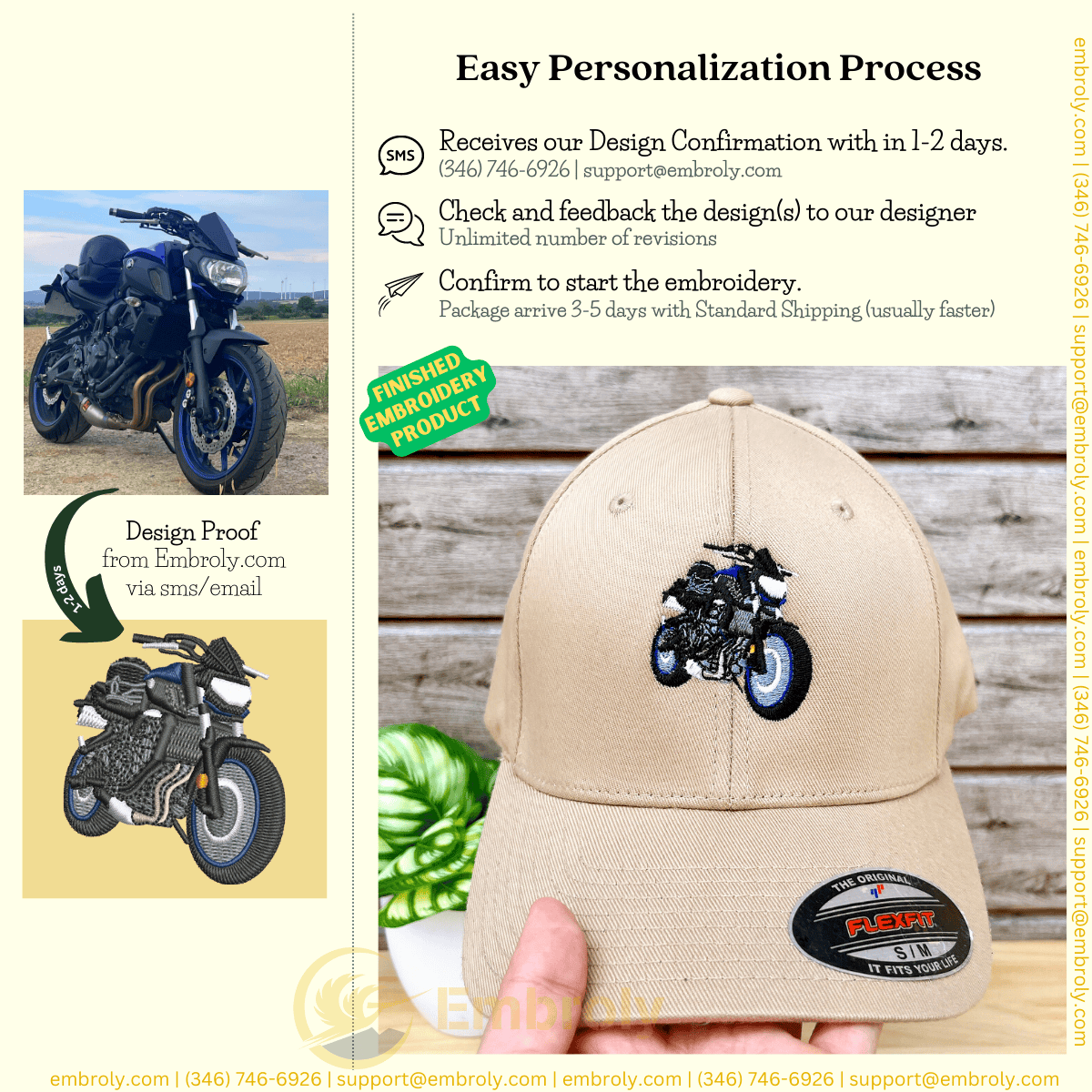 Custom Motobike Cap with Embroidered Photo Text - Unique Biker Gift Idea