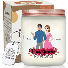 Personalized Cartoon Couple Scented Candle With Keychain, Memorable Gift For Valentine Day, Anniversary