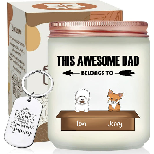 Best Gift For Pet Lovers, Custom Cartoon Pet Scented Candle With Keychain, Happy Father's Day Gift