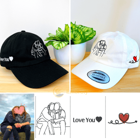 Custom Matching Couple Dad Hat Embroidery From Photo, Personalized With Name On Side