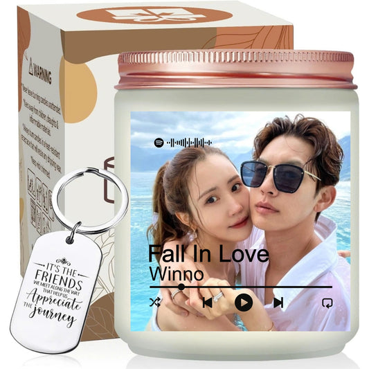Custom Photo Music Player Scented Candle, Personalized Romantic Gift for Couples, Candle With Keychain, Gifr For Valentine's Day, Anniversary