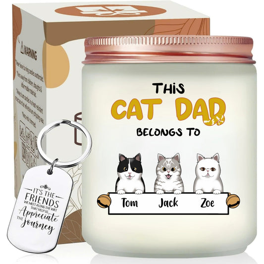 Personalized Cat Dad Scented Candle, Quote Keychain, Happy Father's Day Gift, Gift For Pet Lovers