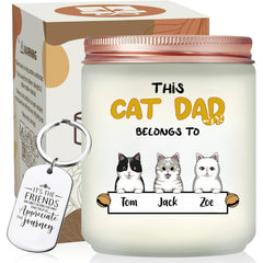 Personalized Cat Dad Scented Candle, Quote Keychain, Happy Father's Day Gift, Gift For Pet Lovers