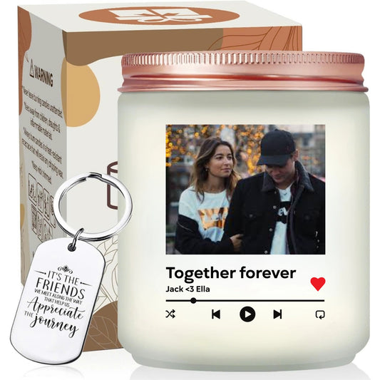 Custom Spotify Song Scented Candle With Keychain, Best Couple Gifts, Romantic Gift For Wedding, Engagement, Valentine - thoughtygift.com