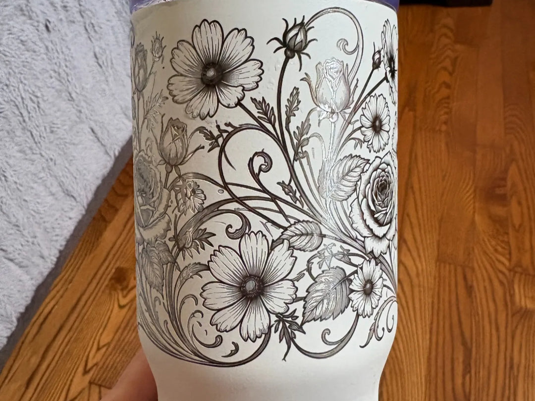 Custom Botanical Line-Art Engraved Stainless Tumbler
