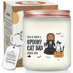 Personalized Spooky Cat Dad Candle With Keychain, Halloween Gift for Cat Lovers