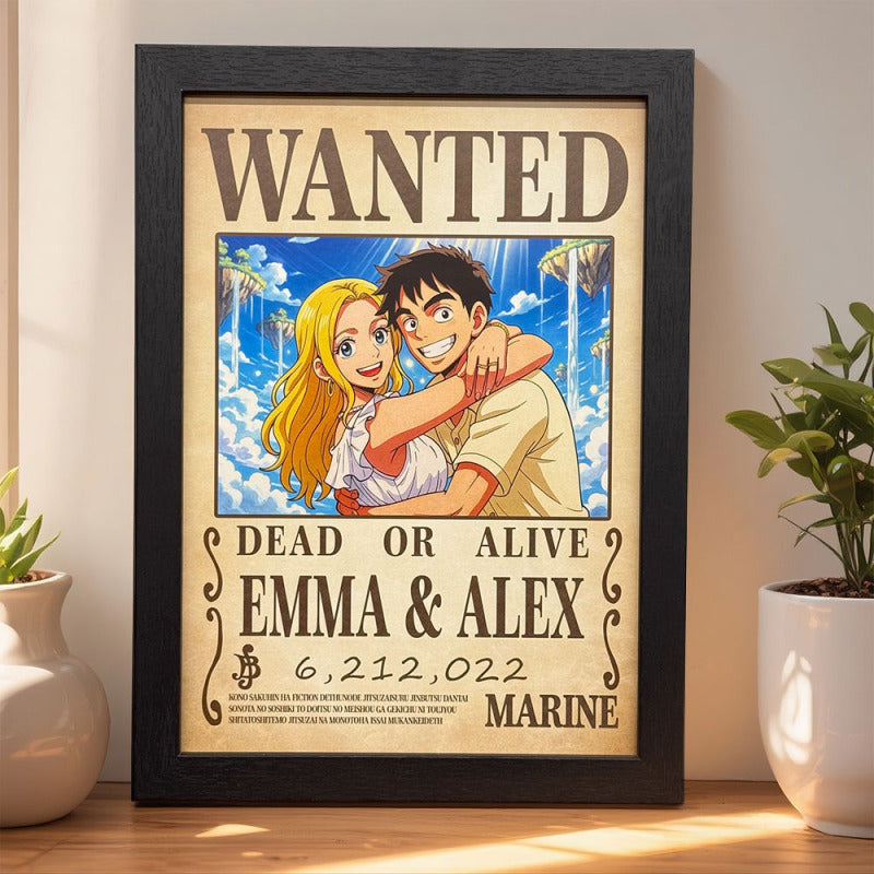 Custom Anime Bounty Couple Portrait Personalized Anime Style Wanted Poster Portrait Unique Captains' Couple Portrait