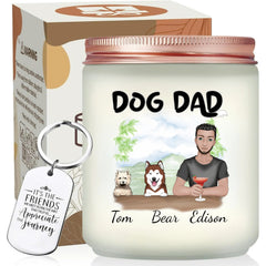 Personalized Dog Dad Scented Candle With Keychain, Custom Gift for Dog Lovers, Dog And Owner Illustrations Gift