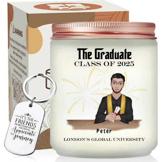 Congratulations On Your Graduate Day, Illustration Scented Candle With Keychain