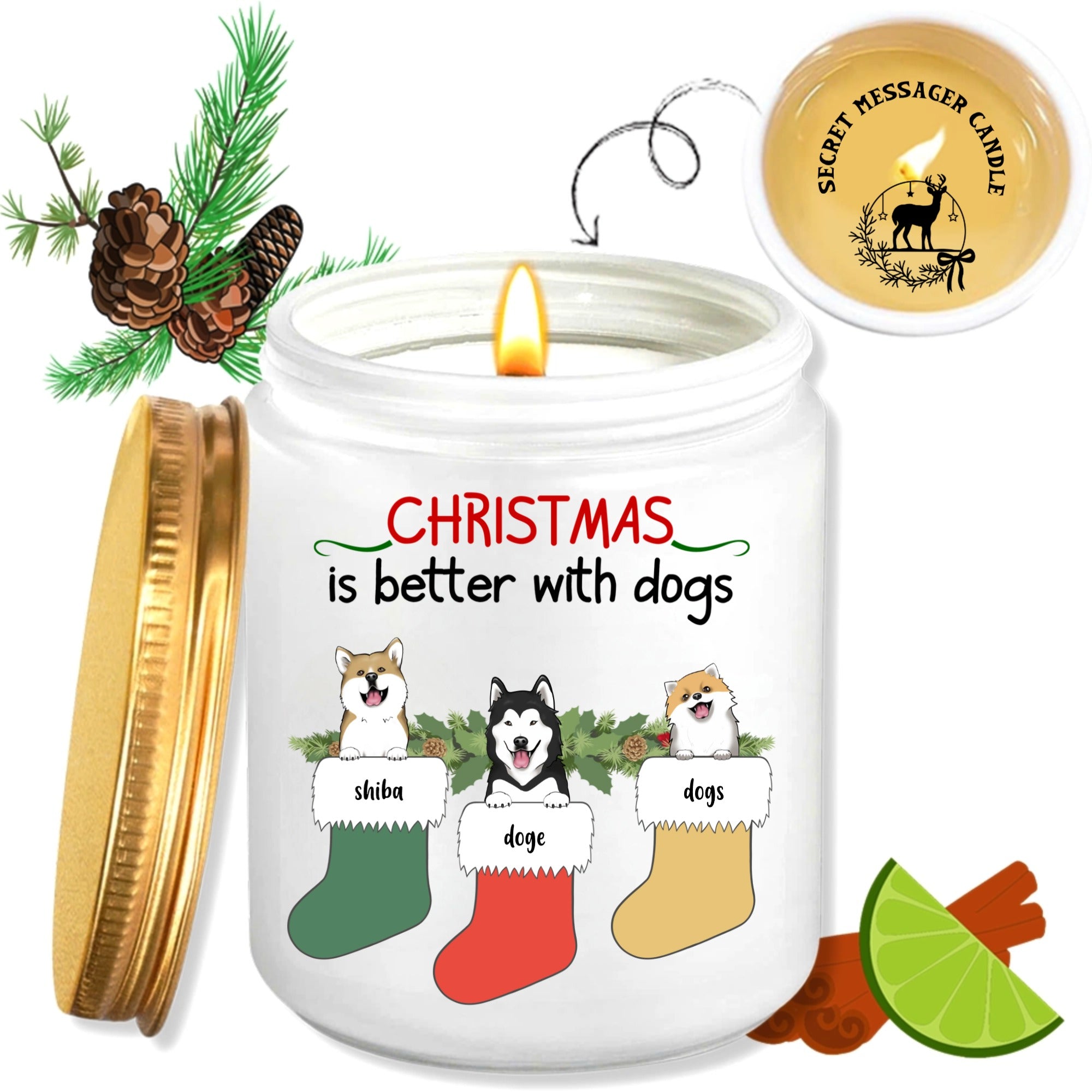 Christmas Candles. ThoughtyGift Personalized Candles. Meaningful Christmas Gifts. Smokeless scented candles, pure bean wax, size 8 Oz - fragrance spreads 35m2 - thoughtygift.com