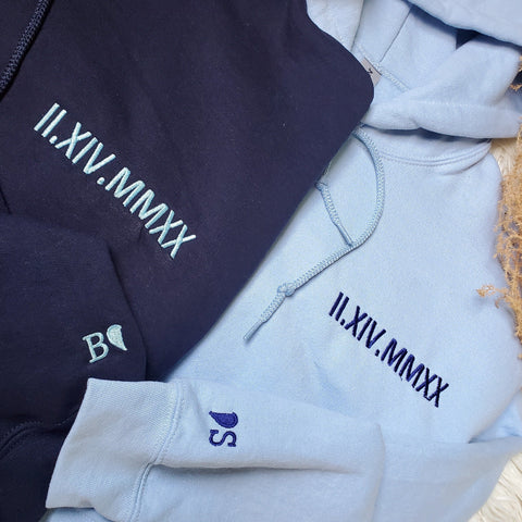 Embroidered Roman Numeral Sweatshirt & Hoodie - Personalized Anniversary Gift
