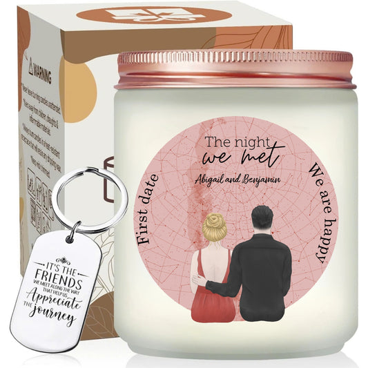 Personalized First Date Scented Candle, Romantic Gift For Anniversary, Valentine Day