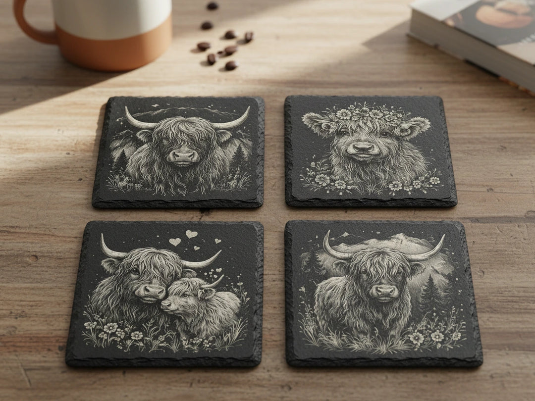 Custom Geometric Mandala Laser Cut Wood Coaster Set