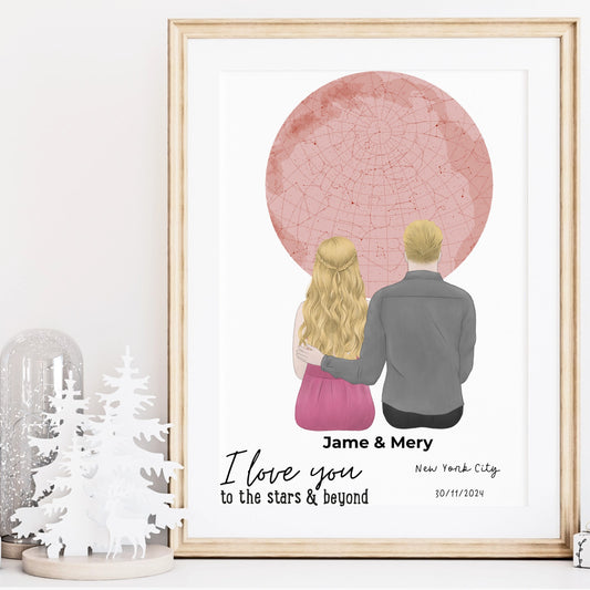Personalised Star Map Print, Custom Night Sky Poster For Gif Valentine - thoughtygift.com