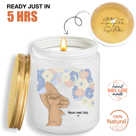 Custom Mother's Hand Holding Candle, Thoughtful Quote Candle, Hidden Note Scented Candle, Mother's Day Gift For Mom, New Mom - thoughtygift.com
