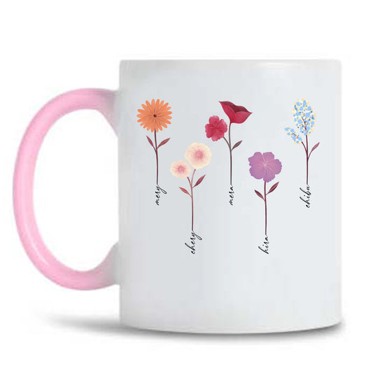 Custom Mother's Day Gift From Children, Personalized Flower Coffee Mug, Gift For Mom, Grandma - thoughtygift.com