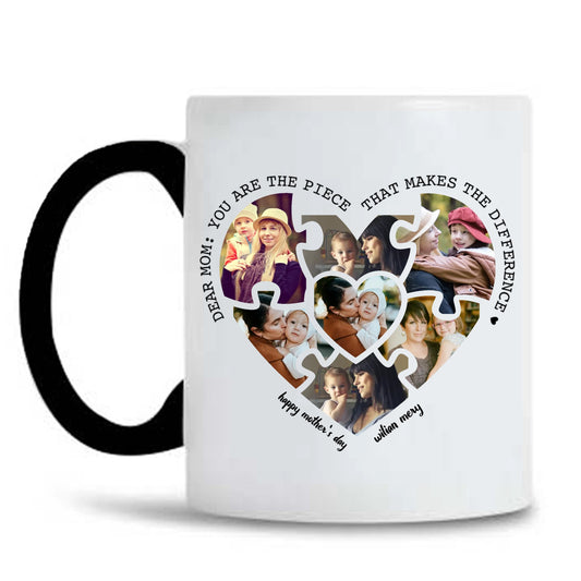 Personalized Keepsake Mug for Mom, Heart Puzzle Design with Family Photos, Heartfelt Mother's Day Present - thoughtygift.com