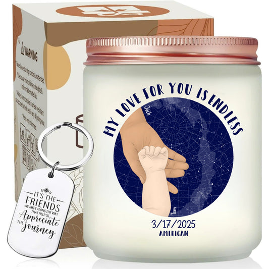 Custom Hand Holding Illustration Scented Candle With Keychain, Happy Mother's Day Gift, Gift For First Time Mom - thoughtygift.com