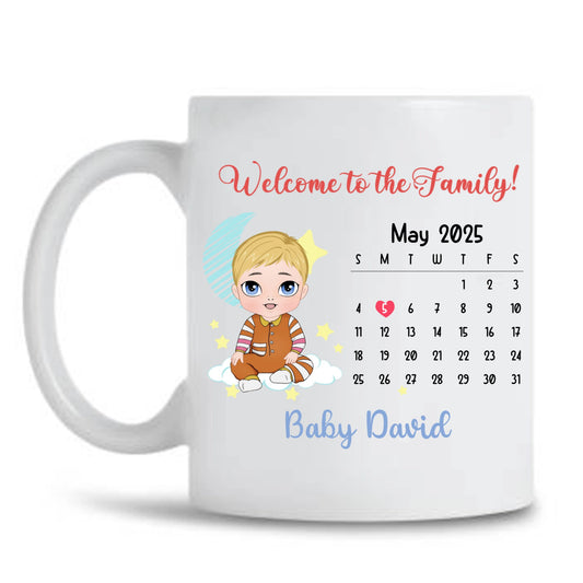 Personalized Baby Birth Mug, Custom Calendar Coffee Mug, Thoughtful Birthday Gift - thoughtygift.com