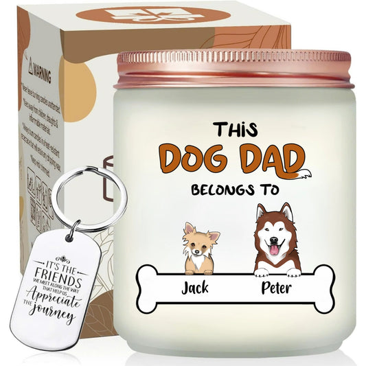 Cute Dog Illustrations Scented Candle, Custom Pet Lovers' Gift With Keychain, Happy Father's Day Gift