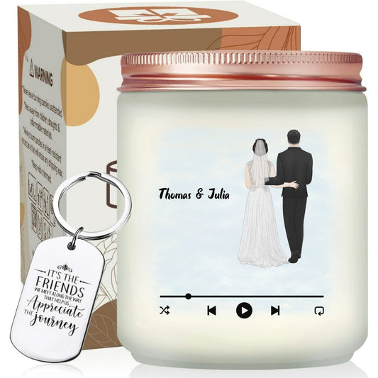 Custom Music Player Scented Candle, Wedding Illustration Gift With Keychain, Gift For Wedding Day