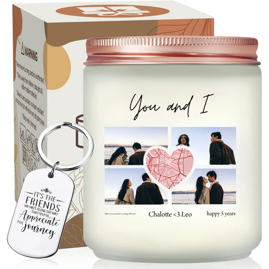 Personalized Photo And Location Couple Candle, Unique Valentine's Gift With Keychain, Gift For Him, Her - thoughtygift.com
