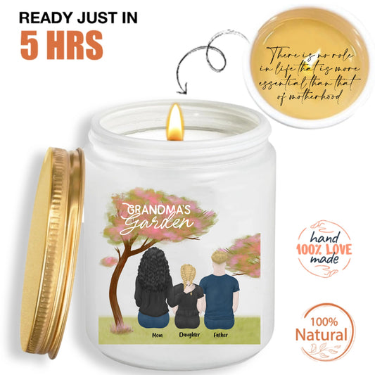Custom Family Illustration Candle, Hidden Note Scented Candle, Meaningful Gift for Grandmother’s Love, Unique Mother's Day Gift - thoughtygift.com