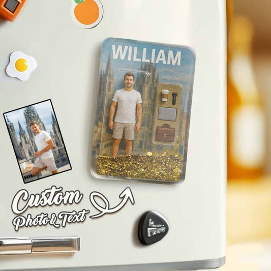 Personalized 3D Effect Quicksand Fridge Magnet - Custom Action Figure Style Gift Box Art