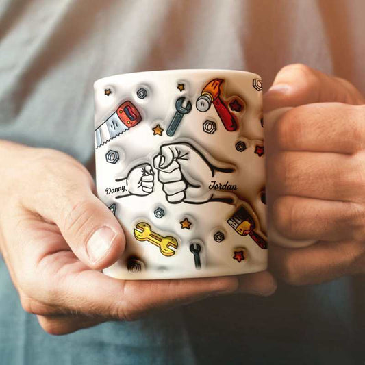 Father's Day Gifts Personalized Names 1-6 Kids Custom 3D Inflated Effect Printed Mug Fist Bump Mug Gifts for Dad