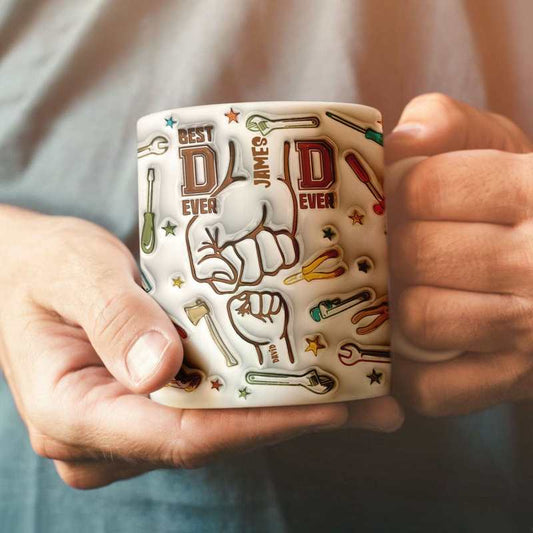 Gifts for Dad Personalized Names Fist Bump Mug Custom 1-6 Kids 3D Inflated Effect Printed Mug Gift for Father's Day