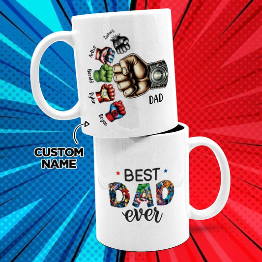 Father's Day Gifts Custom Names Personalized Hero Fists Printed Mug Best Dad Ever