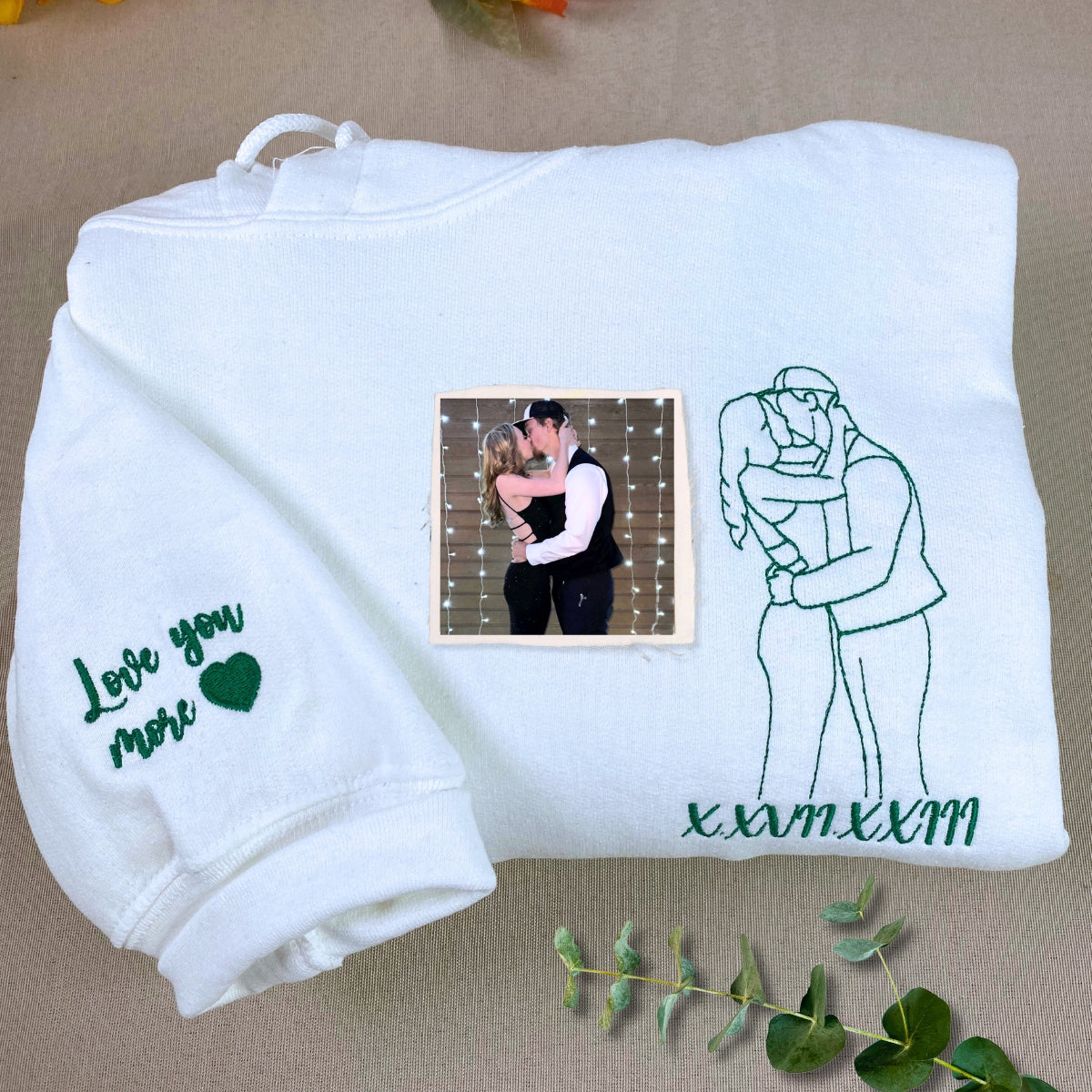 Custom Photo Hoodie - Embroidered Outline Sweatshirt - Personalized Gift