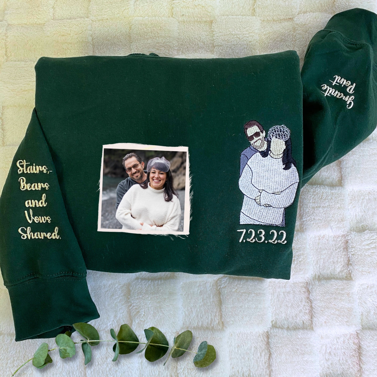 Custom Photo Hoodie - Embroidered Outline Sweatshirt - Personalized Gift