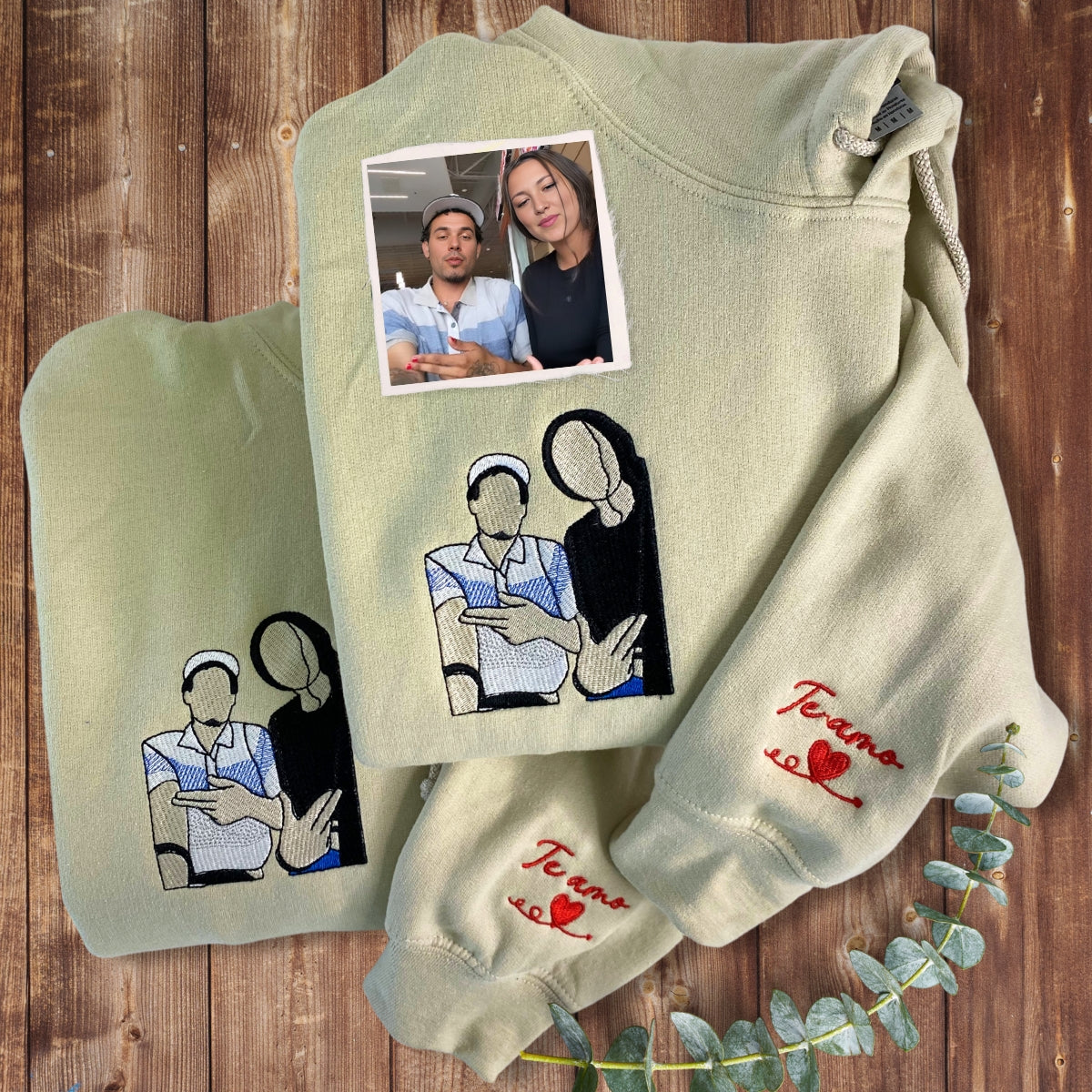 Custom Photo Hoodie - Embroidered Outline Sweatshirt - Personalized Gift