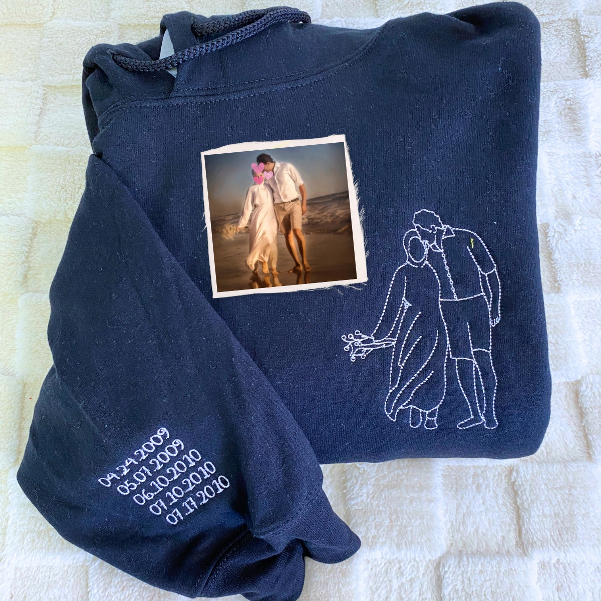 Custom Photo Hoodie - Embroidered Outline Sweatshirt - Personalized Gift