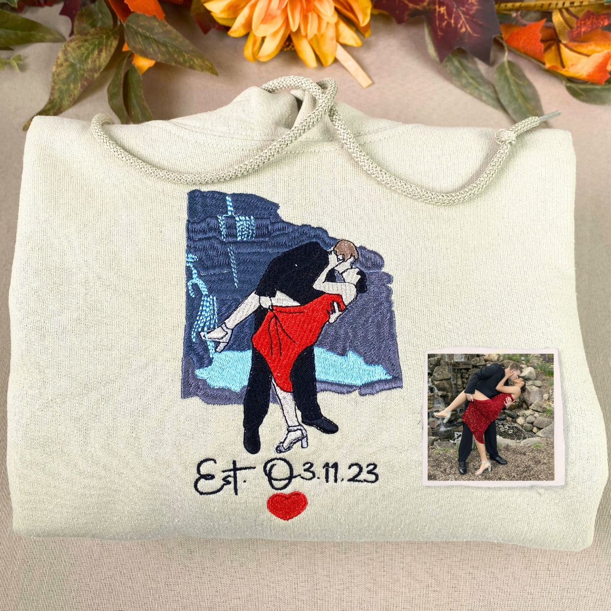 Custom Photo Hoodie - Embroidered Outline Sweatshirt - Personalized Gift