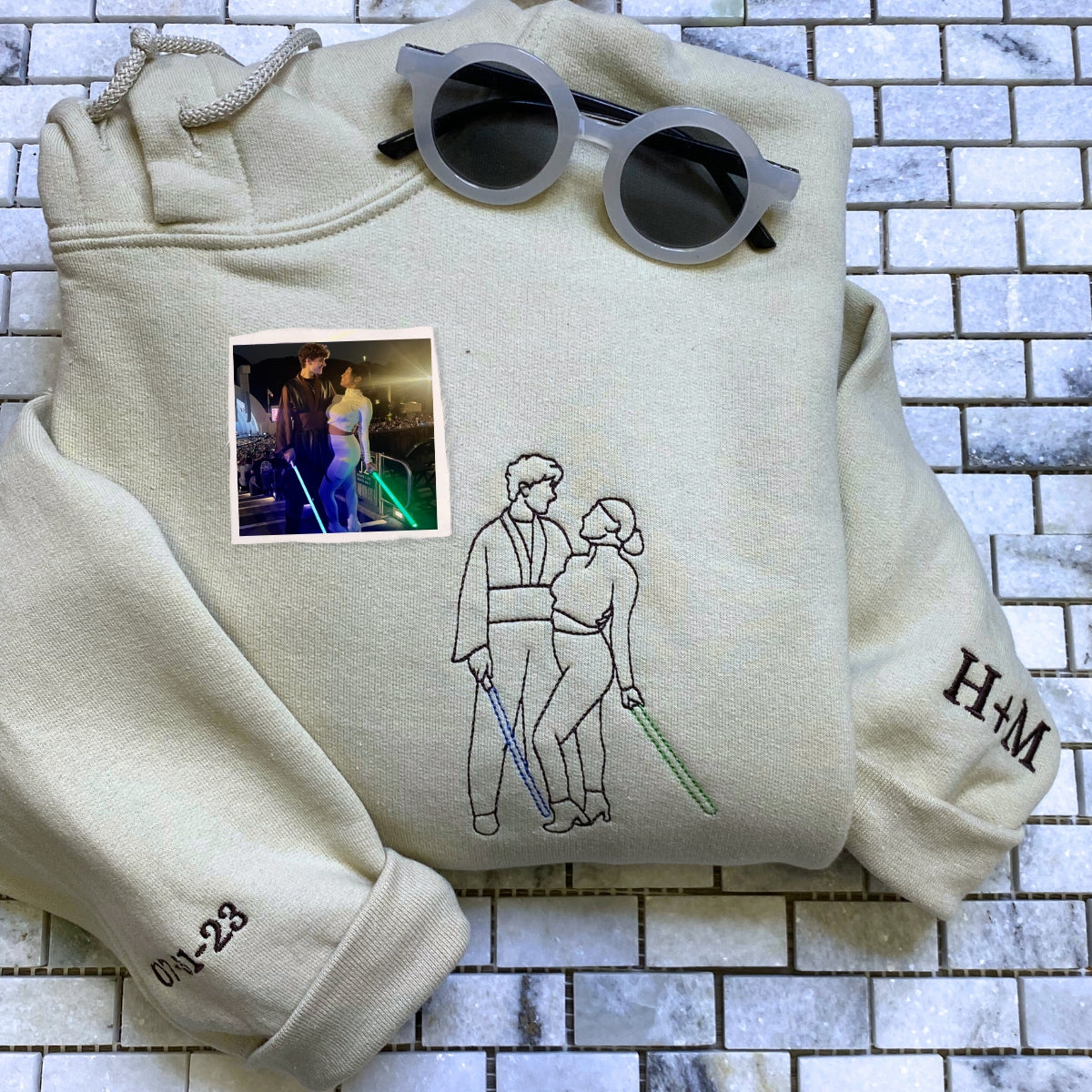 Custom Photo Hoodie - Embroidered Outline Sweatshirt - Personalized Gift