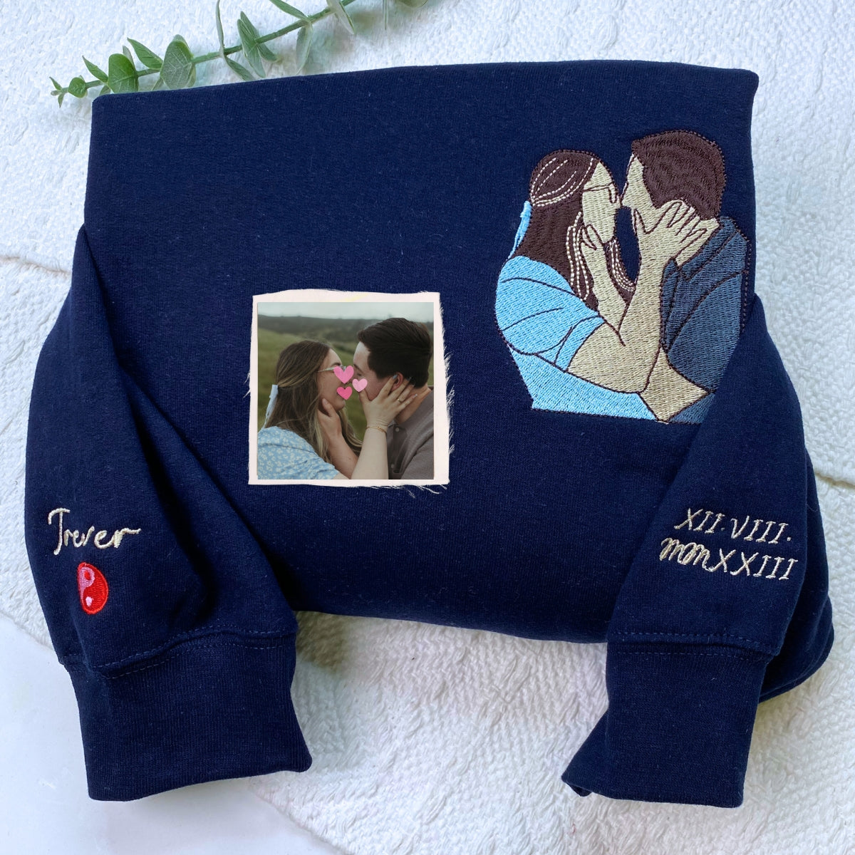 Custom Photo Hoodie - Embroidered Outline Sweatshirt - Personalized Gift