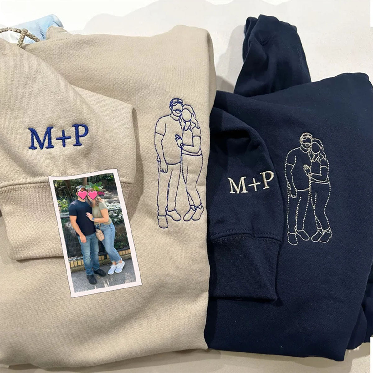 Custom Photo Hoodie - Embroidered Outline Sweatshirt - Personalized Gift