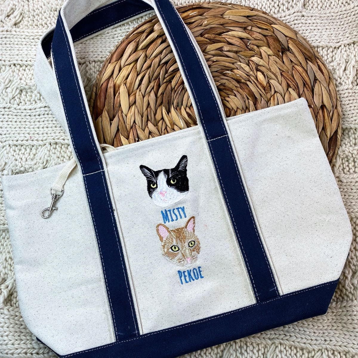 Personalized Pet Tote Bag with Custom Embroidered Photo - Unique Pet Lover Gift Idea