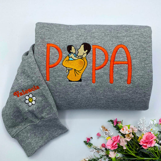 Personalized Papa Sweatshirt or Hoodie - Embroidered Photo & Kids' Names