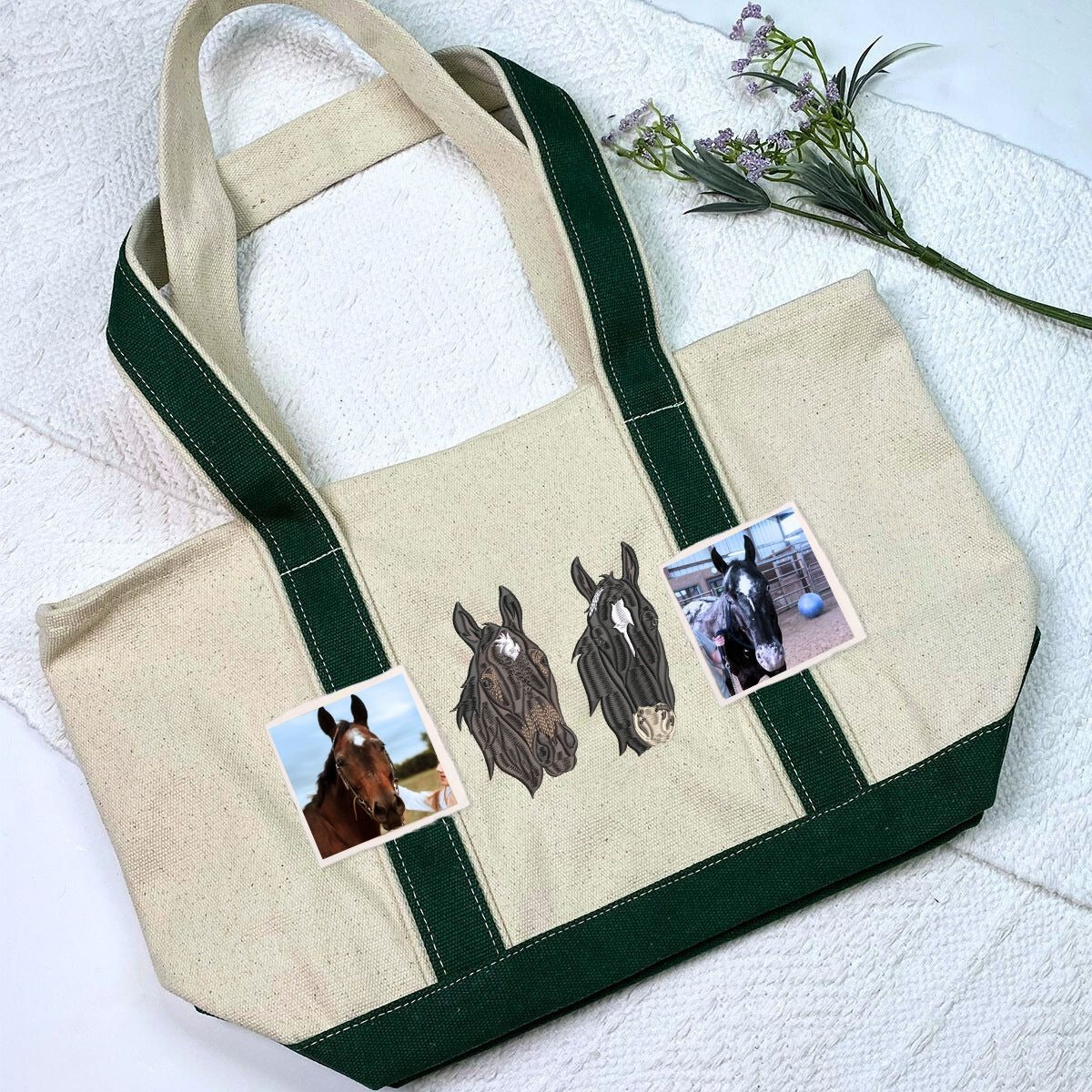 Personalized Horse Tote Bag with Custom Embroidered Photo - Unique Horse Lover Gift Idea