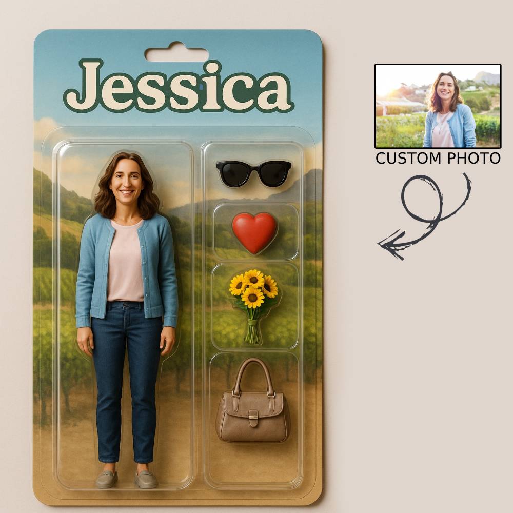 Fully Body Custom 3D Effect Action Figure Pack Packaging Toy Box Style Art Gift Personalized 2D Printing Acrylic Keychain Gift for Mother