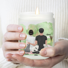 Personalized Couple & Cats Candle A Love Story in the Park, Hidden Image Scented Candle, Best Gift For Cat Lovers, Couple, Meaningful Gift For Him/Her on Valentine's Day, Anniversary - thoughtygift.com